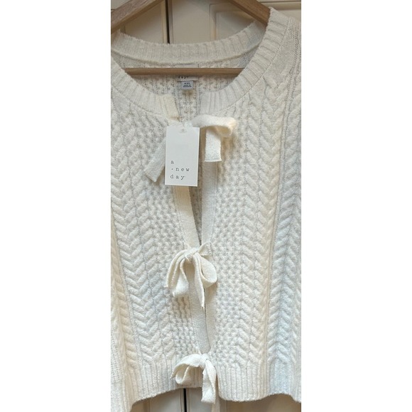 A New Day Cream Cable Knit Bow Tie Front Cardigan Sweater XXL‎ - Picture 5 of 8